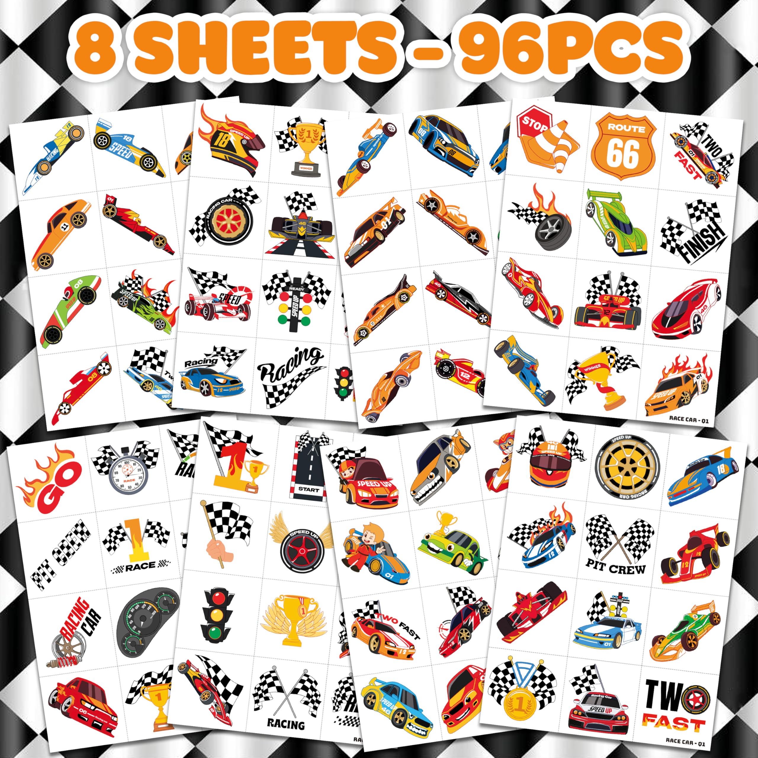 91TATTOOS racing car tattoo sheet 3 suits face and arm designs for celebrations.