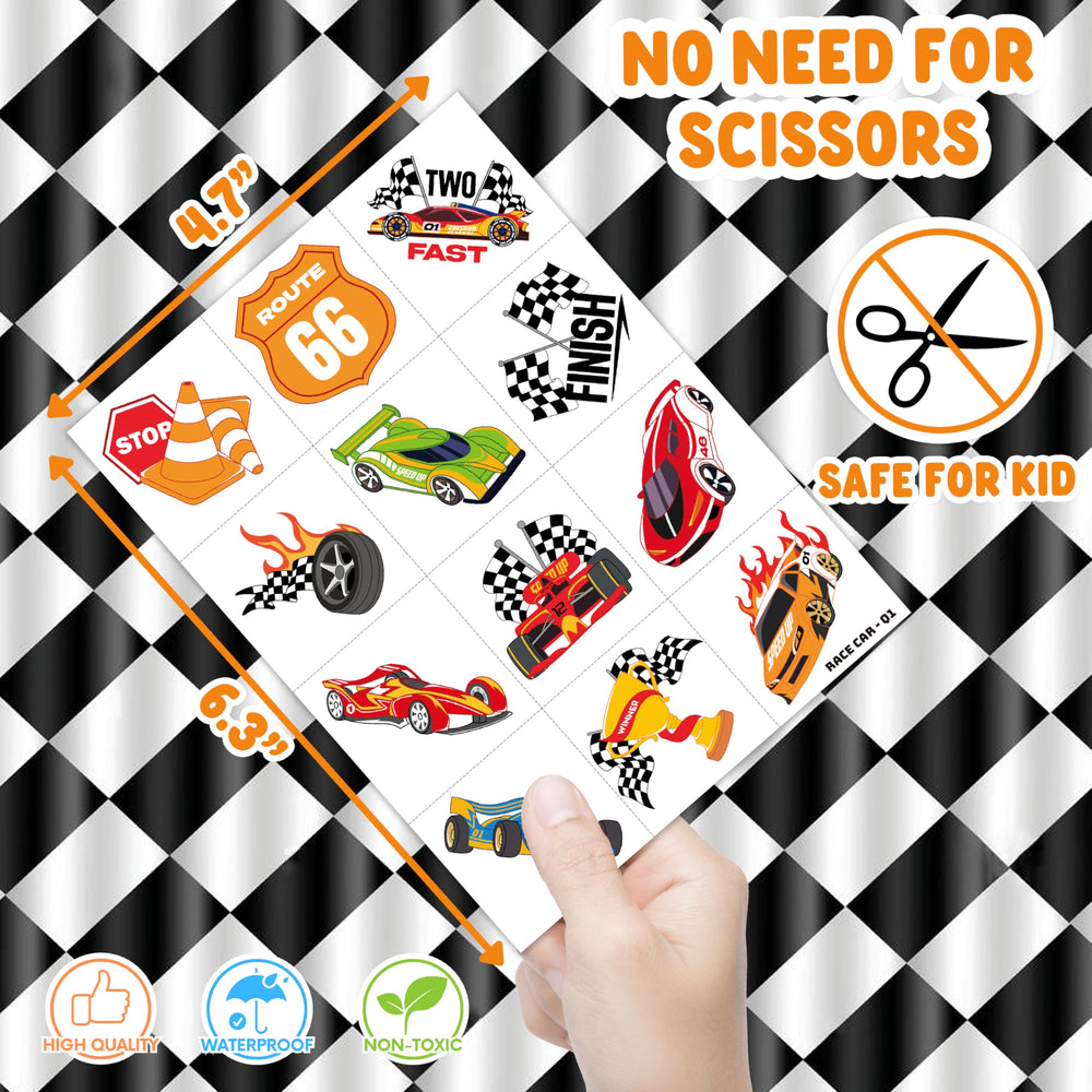 91TATTOOS racing car tattoo sheet 4 is perfect for take-home party favors.