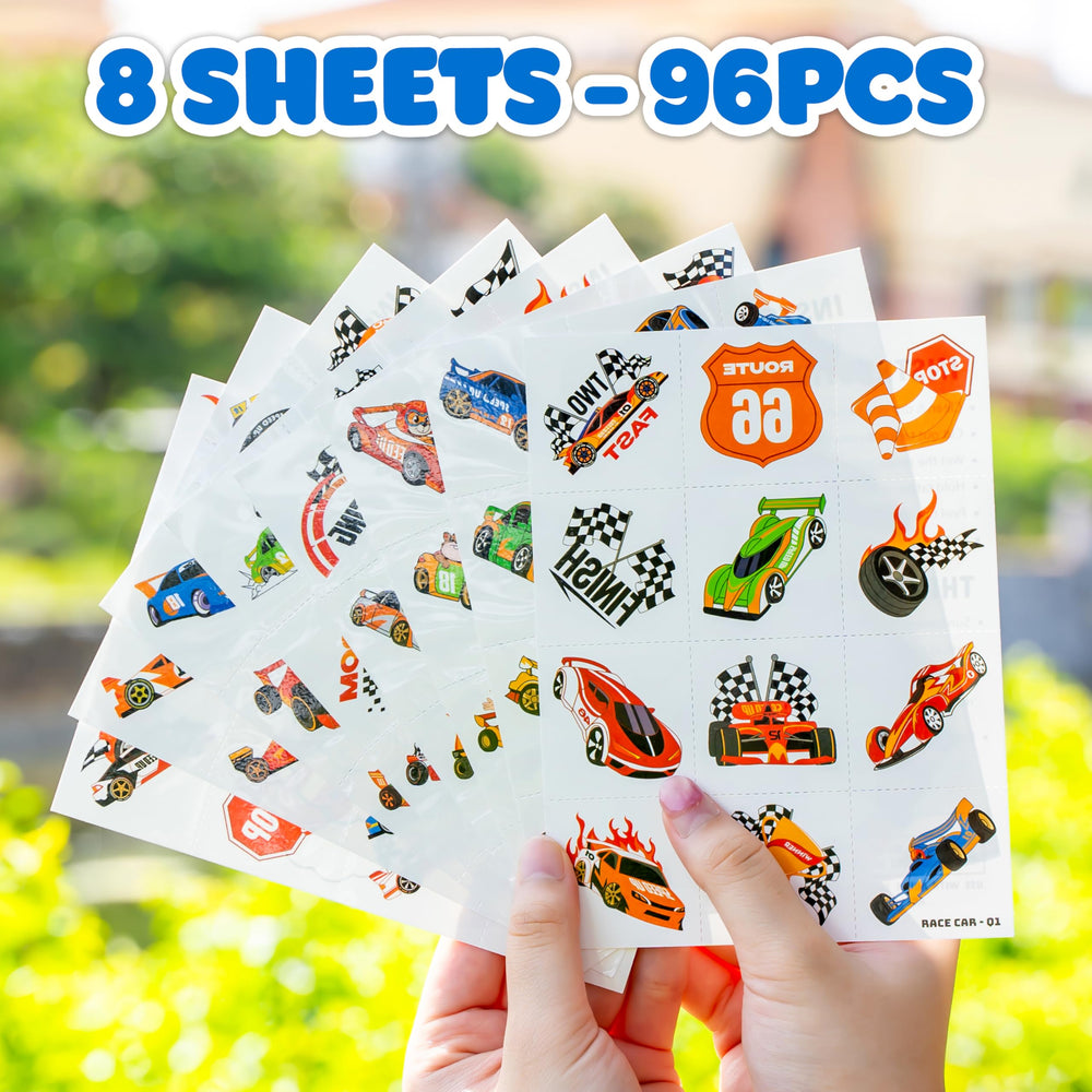 91TATTOOS racing car tattoo sheet 8 ideal for prize rewards and activities.