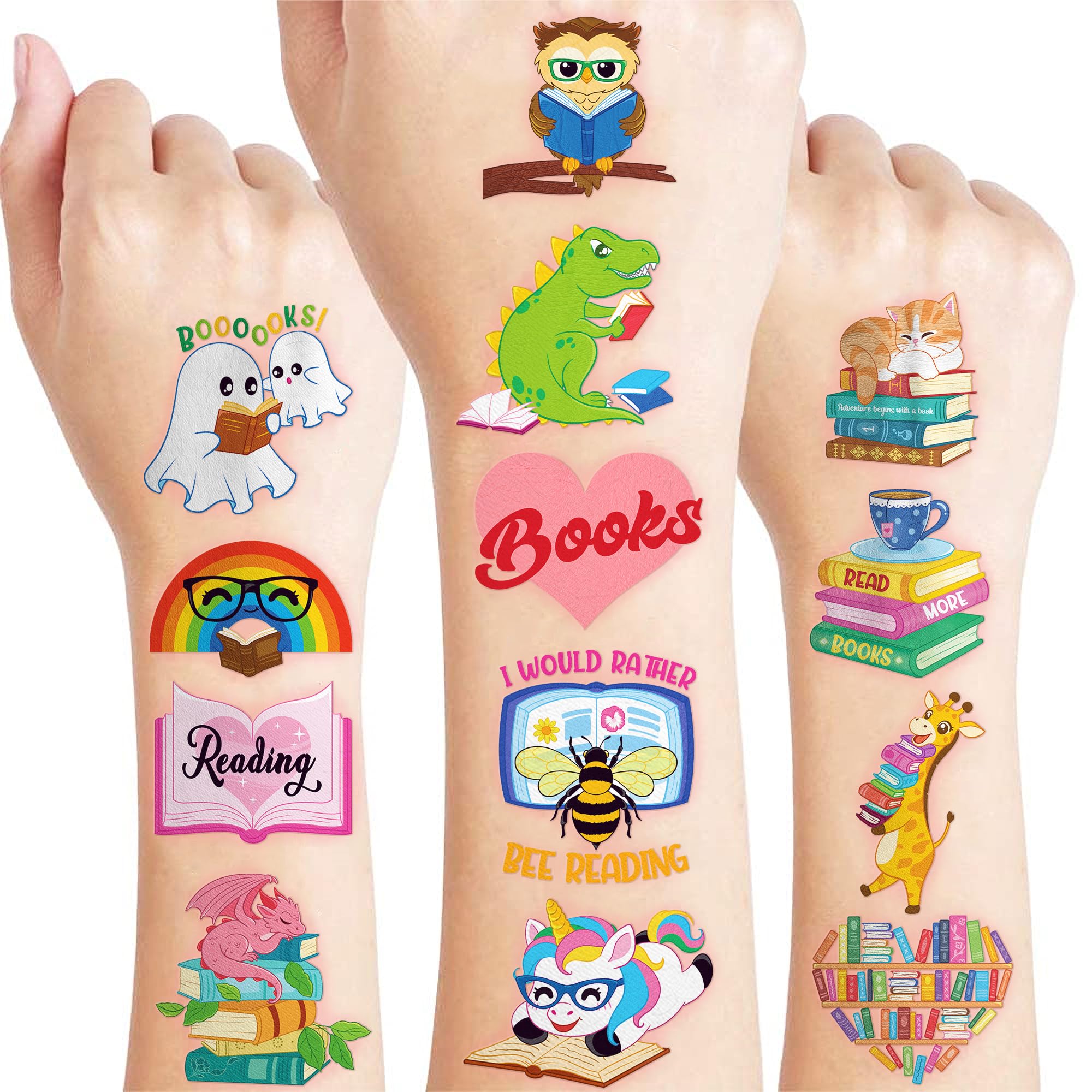 91TATTOOS reading book nerd tattoos sheet on skin for party fun and imagination.