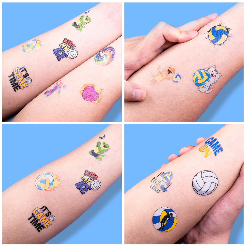 91TATTOOS volleyball stickers on cups show festive table decoration options.