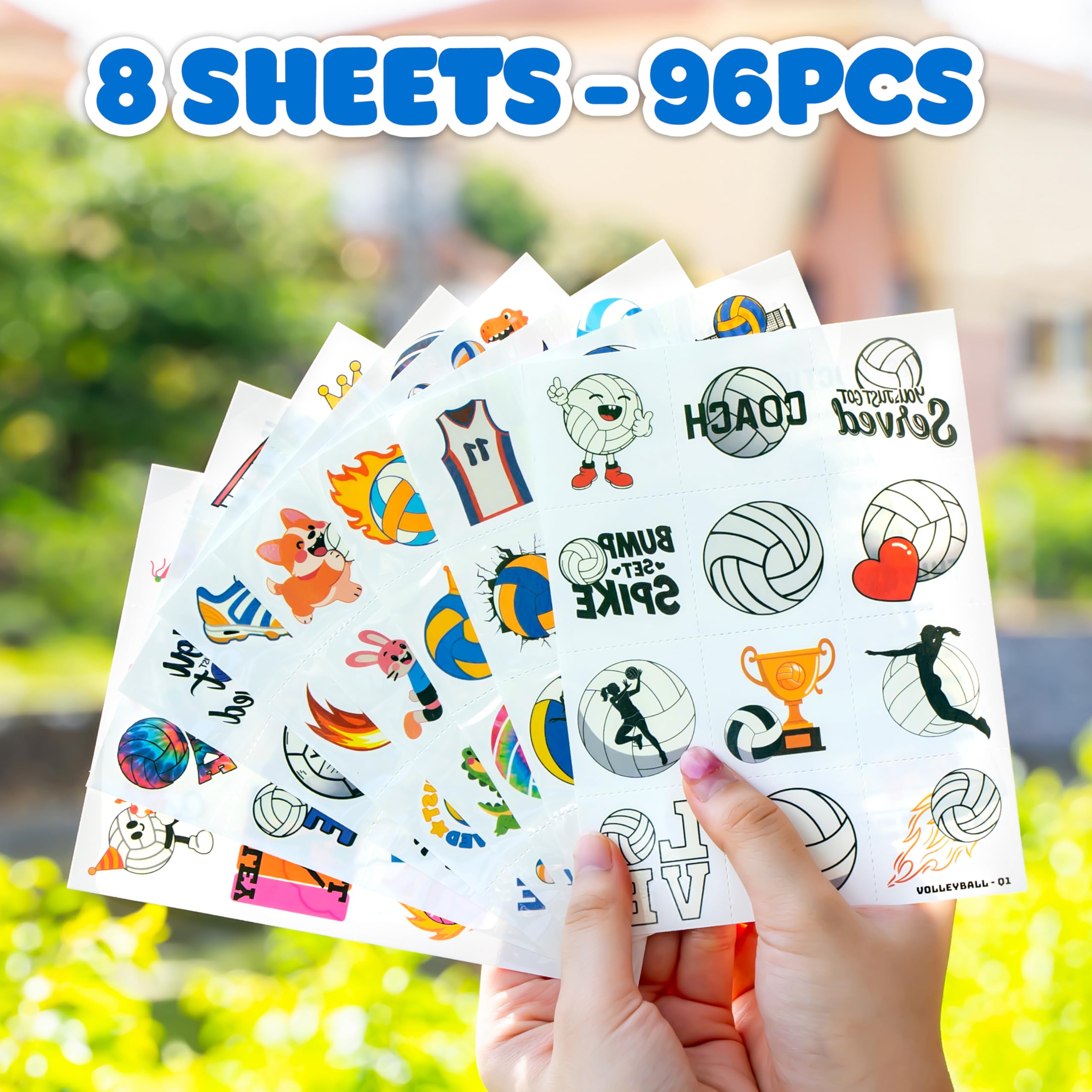 91TATTOOS volleyball set shown on cheek or arm for colorful celebration looks.