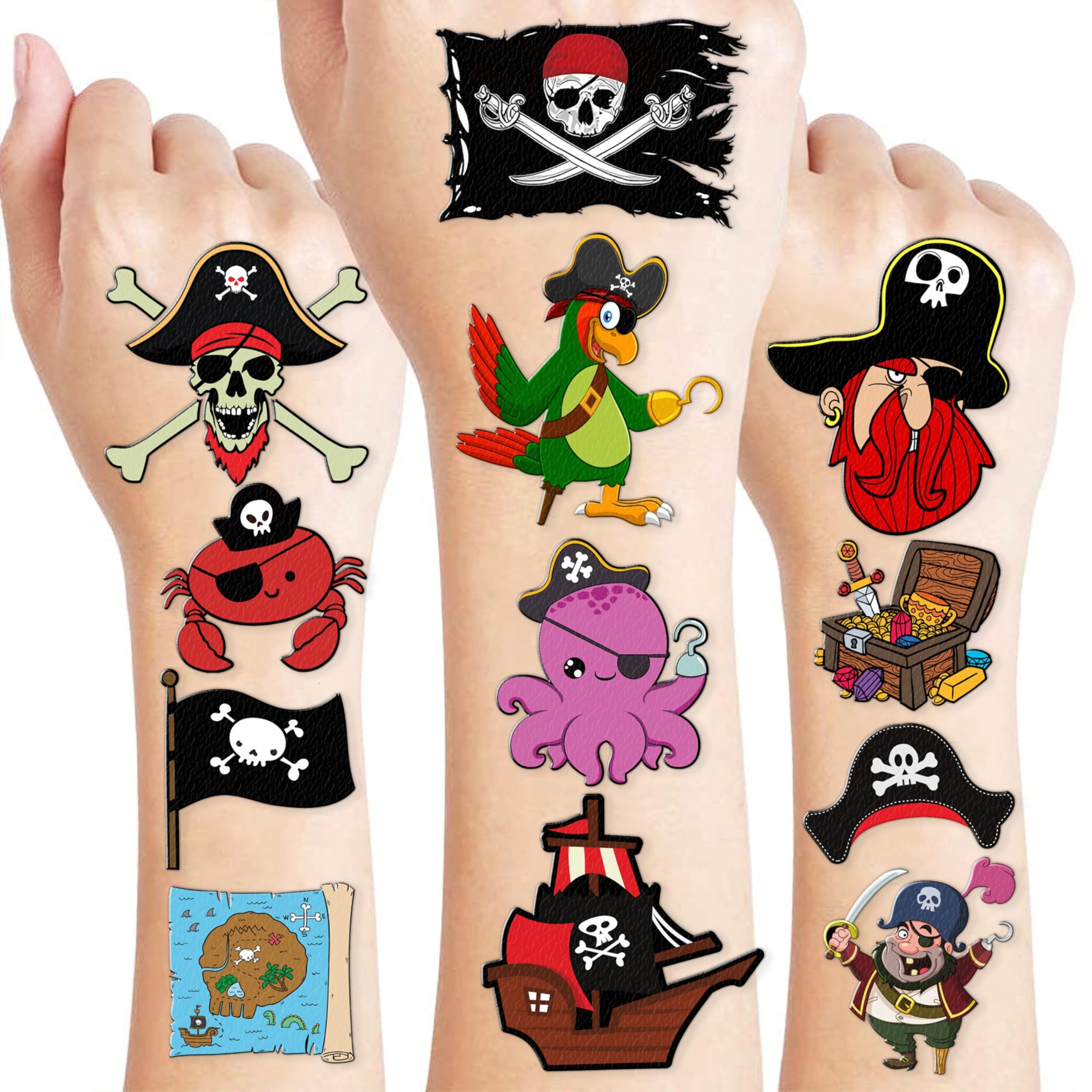 96PCS Pirate Tattoos ocean waves design for nautical themes and play