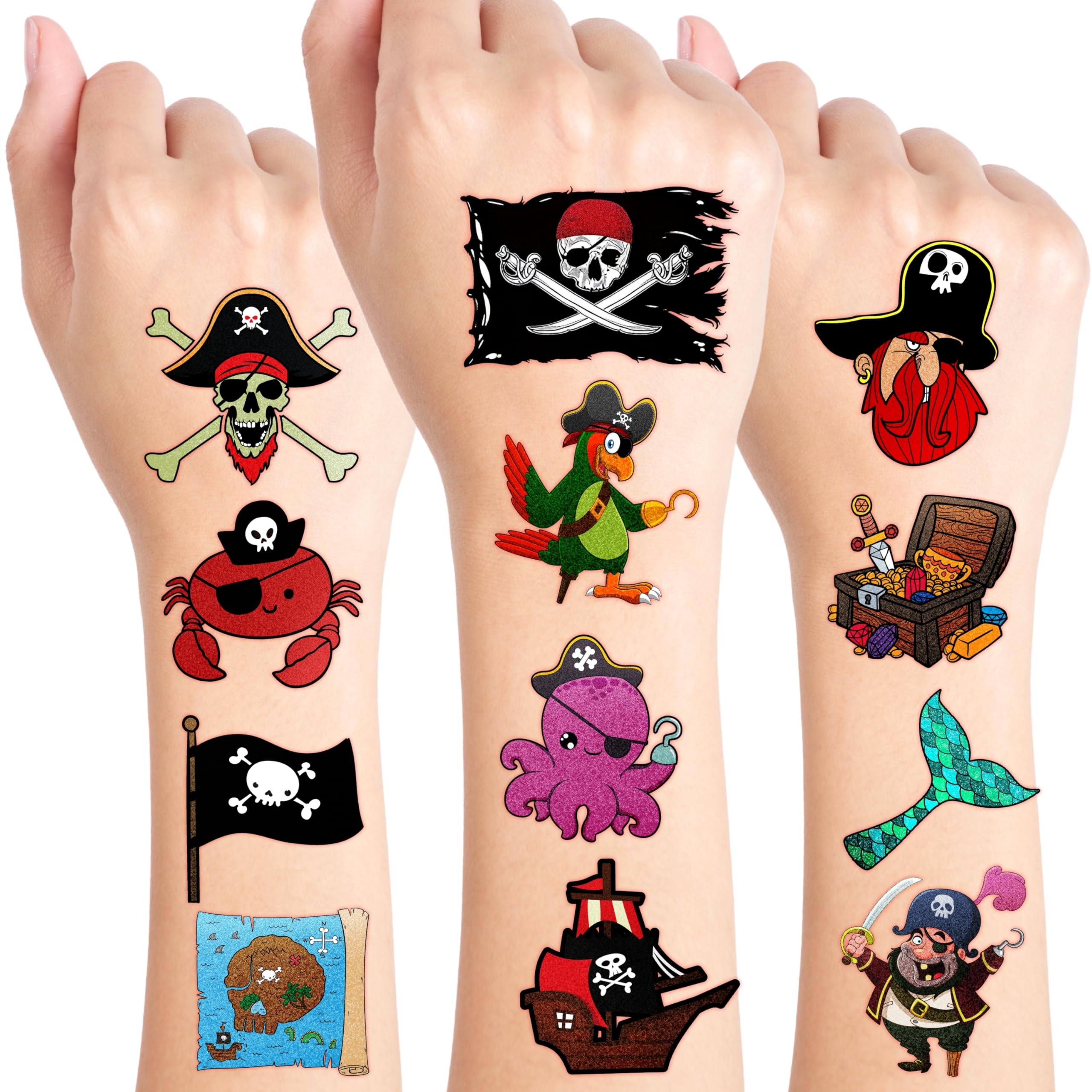 96PCS Pirate Tattoos pirate ship design for kids' party favorites and imaginative play
