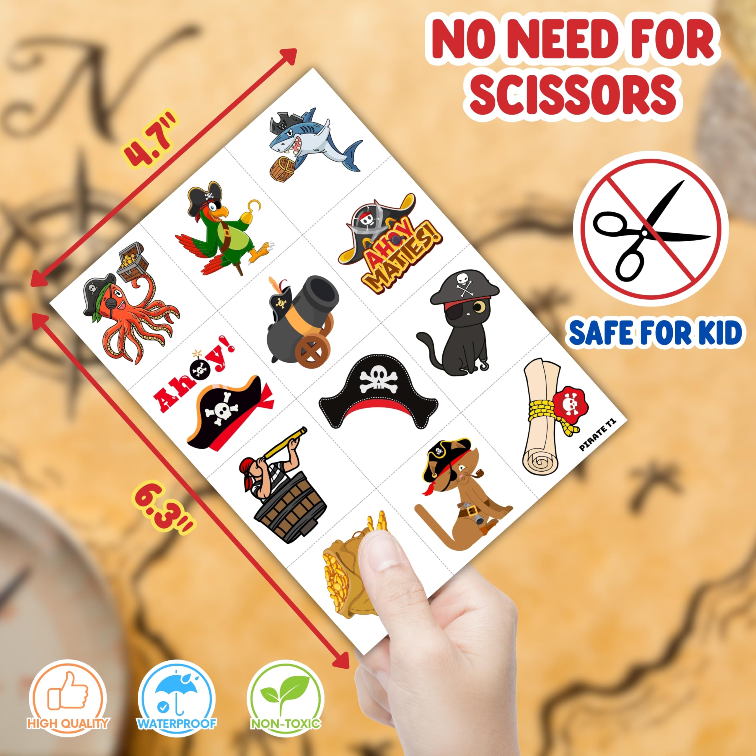 96PCS Pirate Tattoos treasure chest design for loot-themed celebrations and crafts