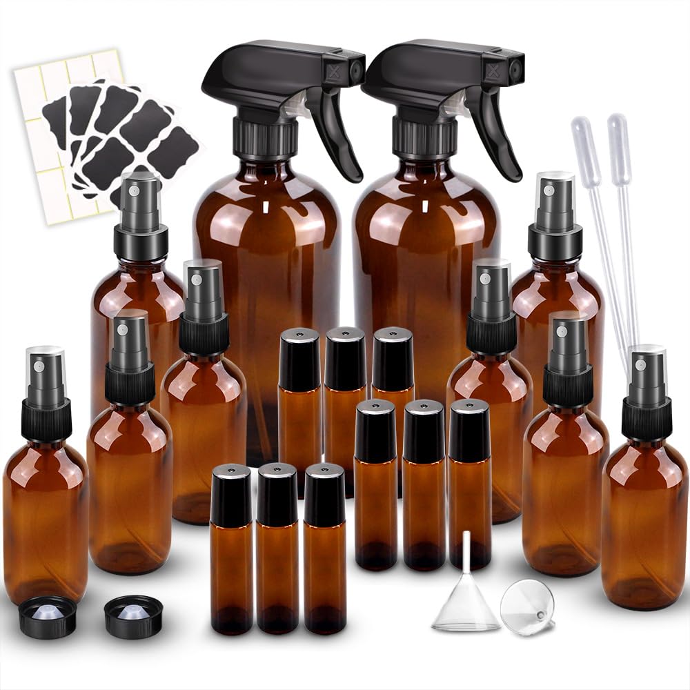 Loretoy amber glass spray bottle 16oz for safe storage and UV protection.
