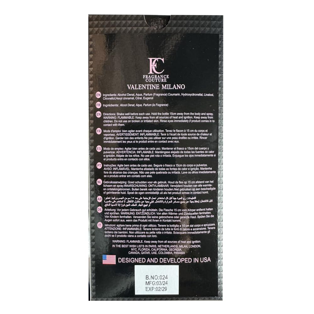 A CENTER Valentine Milano ingredients label highlighting quality basics.