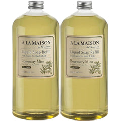 A LA MAISON Rosemary Mint refill bottle ready for easy, mess-free hand-soap refills.