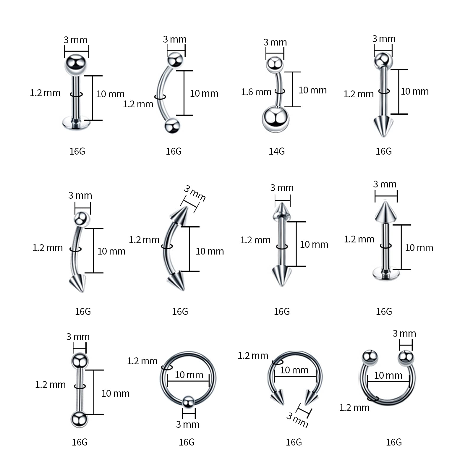 a-minusone 316L stainless steel piercing pieces, hypoallergenic and durable for daily wear.