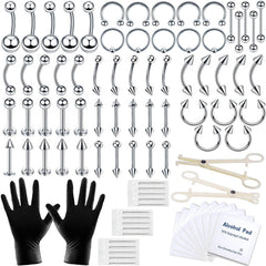 a-minusone 84-piece piercing kit contents for versatile home body piercings.