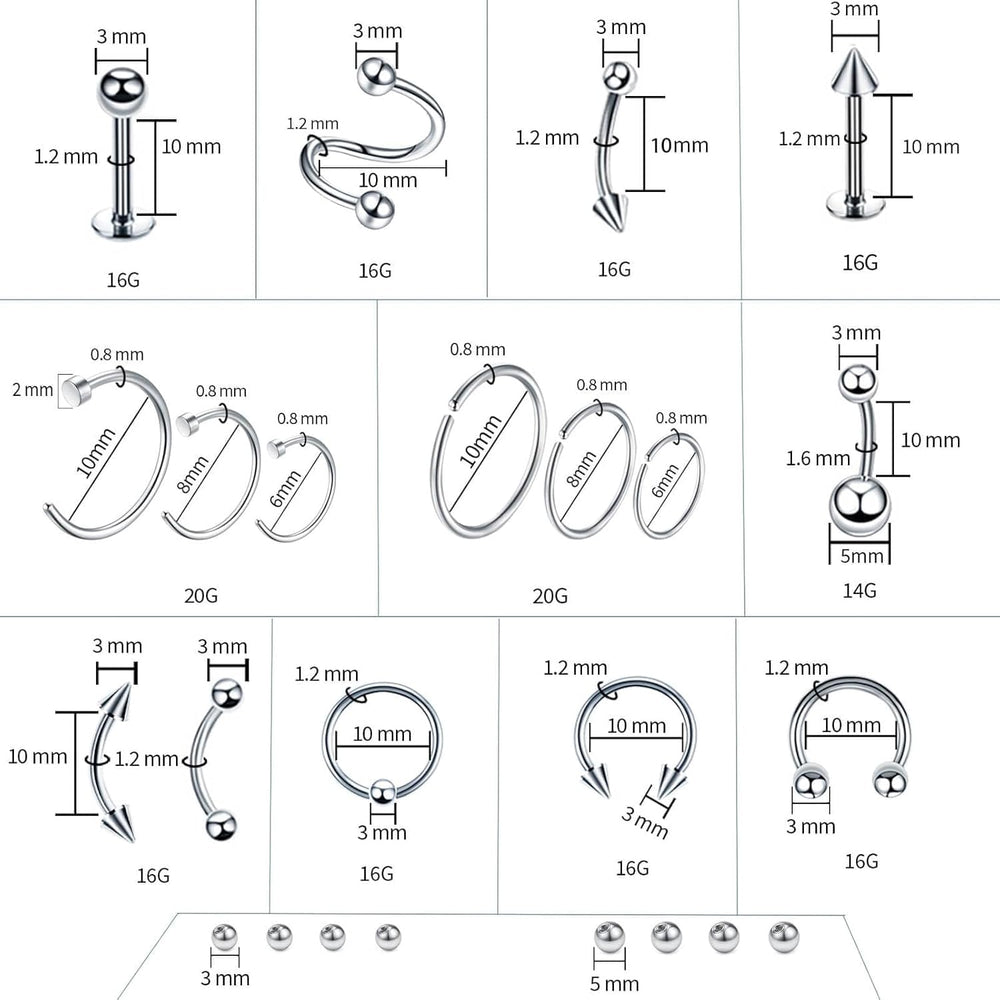 A-minusone agujas piercing 12G-20G para diferentes joyas.