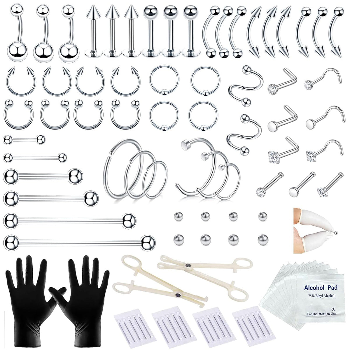 A-minusone kit de piercing 98 piezas, opciones versátiles para perforaciones.