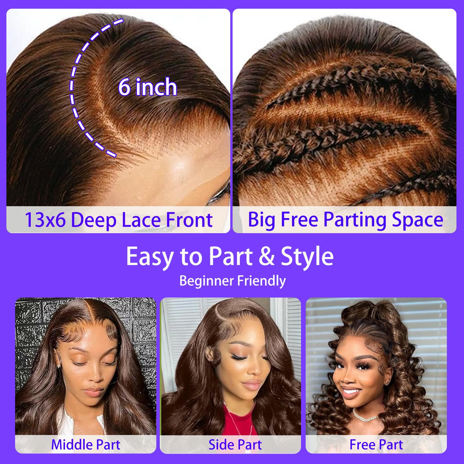 A8 chocolate brown wig body wave texture showing lush fullness for daily wear.