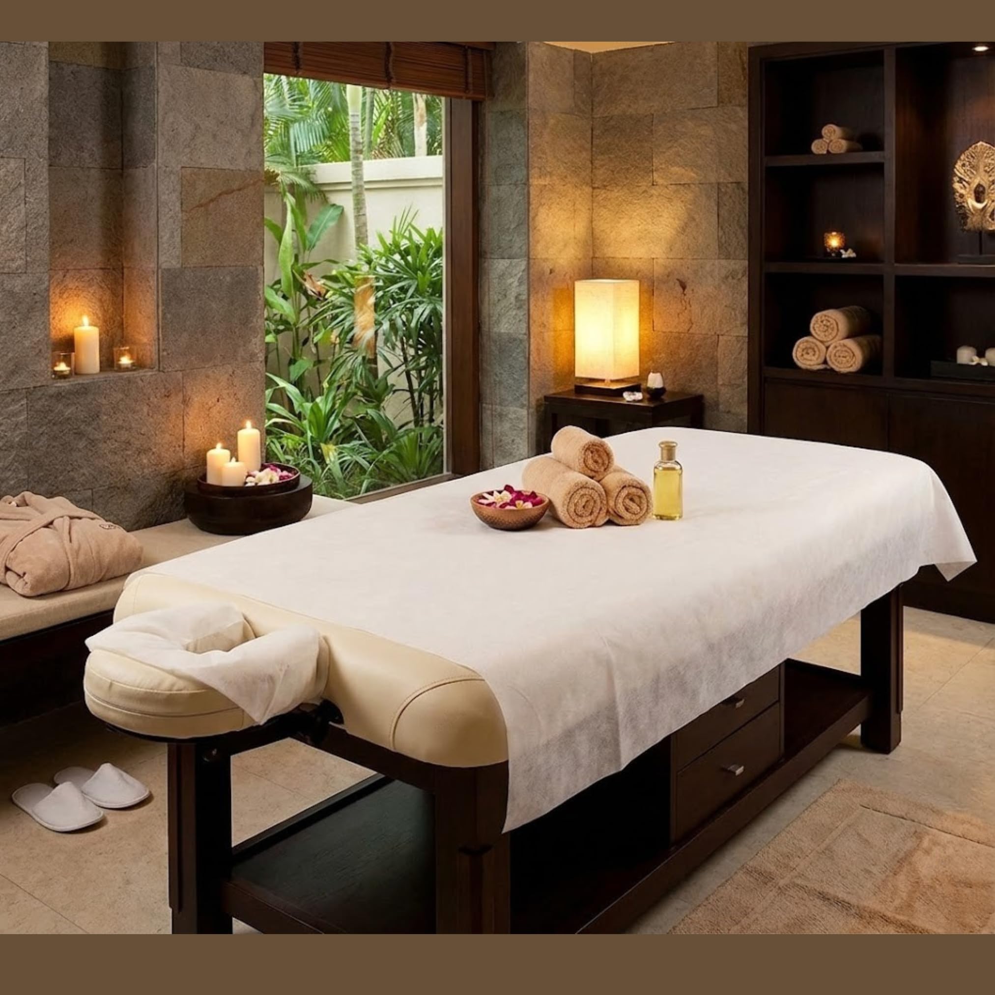 A&A soft thick texture sheets shown for comfort during treatments.