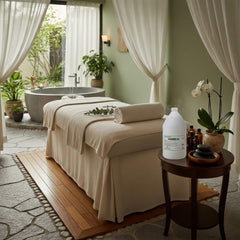 A&amp;A Premium Body Mineral Oil used during massage illustrates easy absorption and soothing glide.