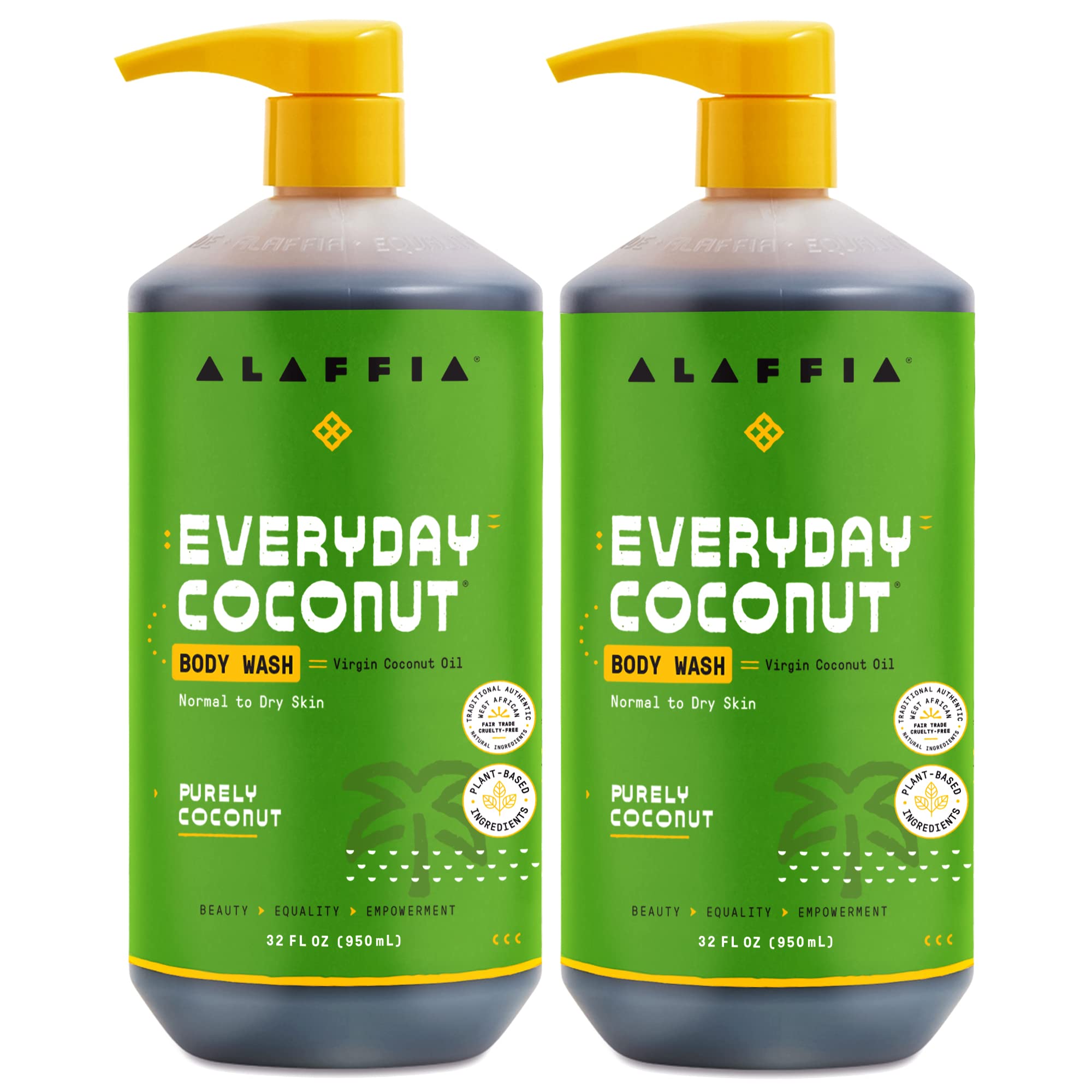 Alaffia Everyday Coconut body wash bottle front shows 2-pack.