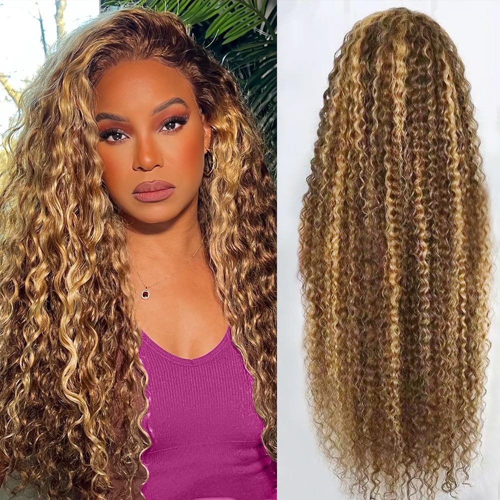 abbildung honey blonde deep wave 13x6 lace-front wig blends seamlessly for a natural look.