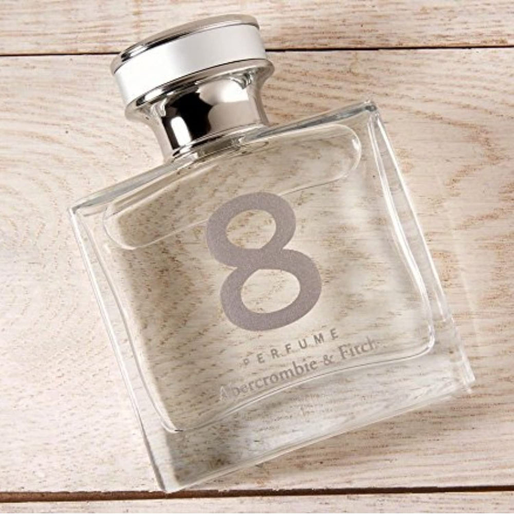 Abercrombie & Fitch 8 perfume bottle on a vanity adds everyday elegance.