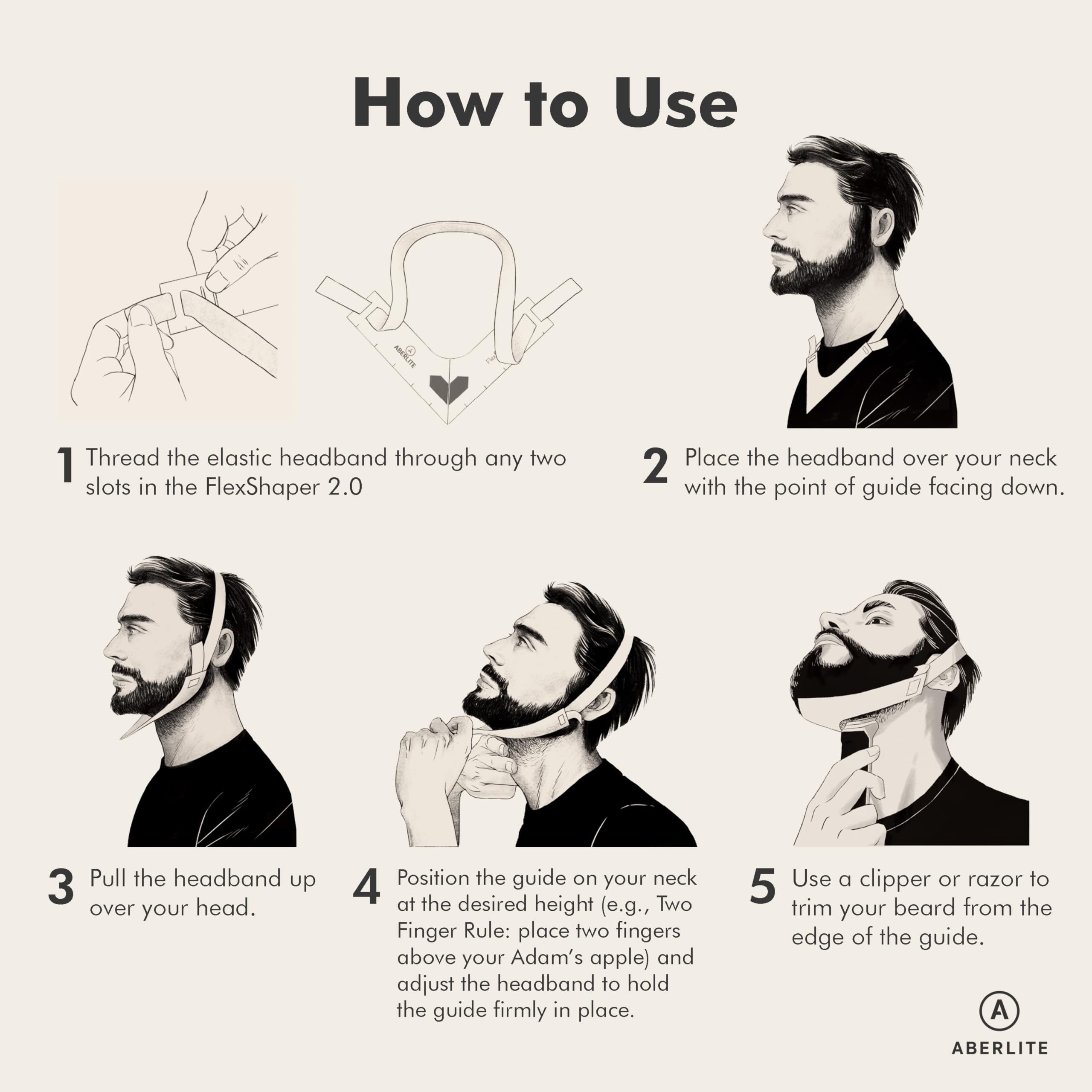 Aberlite FlexShaper 2.0 elastic headband holds the guide in place during grooming.