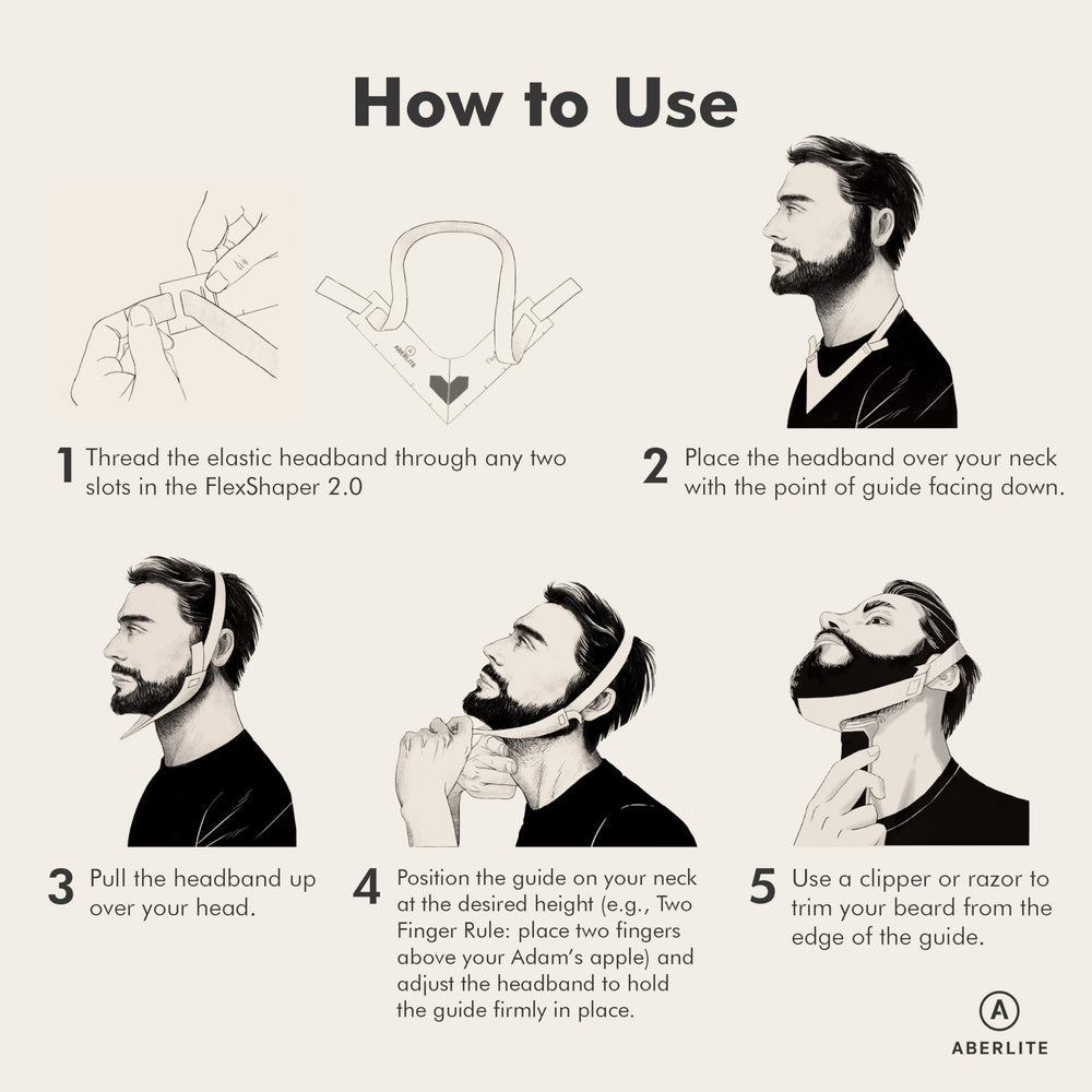 Aberlite FlexShaper 2.0 elastic headband holds the guide in place during grooming.