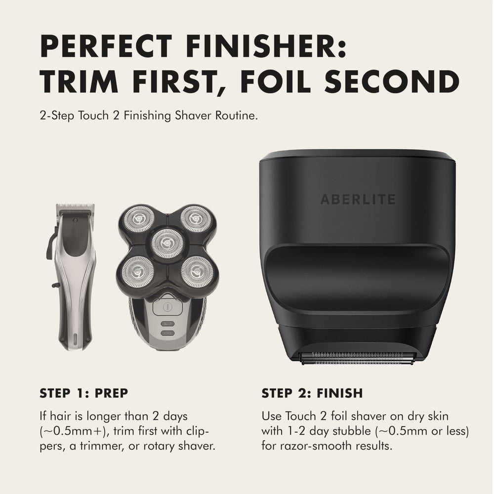 Aberlite Touch 2 in wet/dry use shows convenient shaving anytime.
