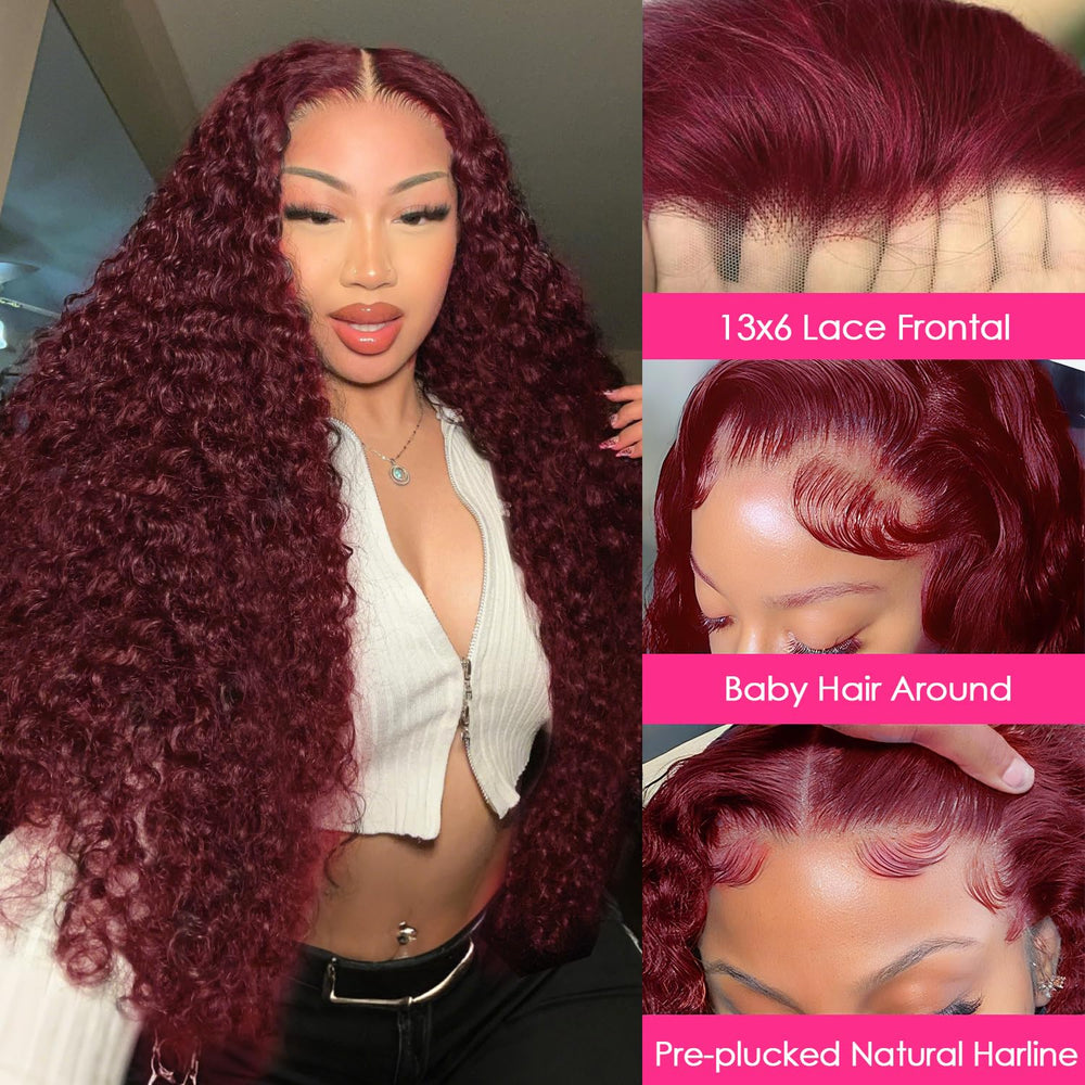 Abhayy burgundy lace front wig showing natural hairline cap construction