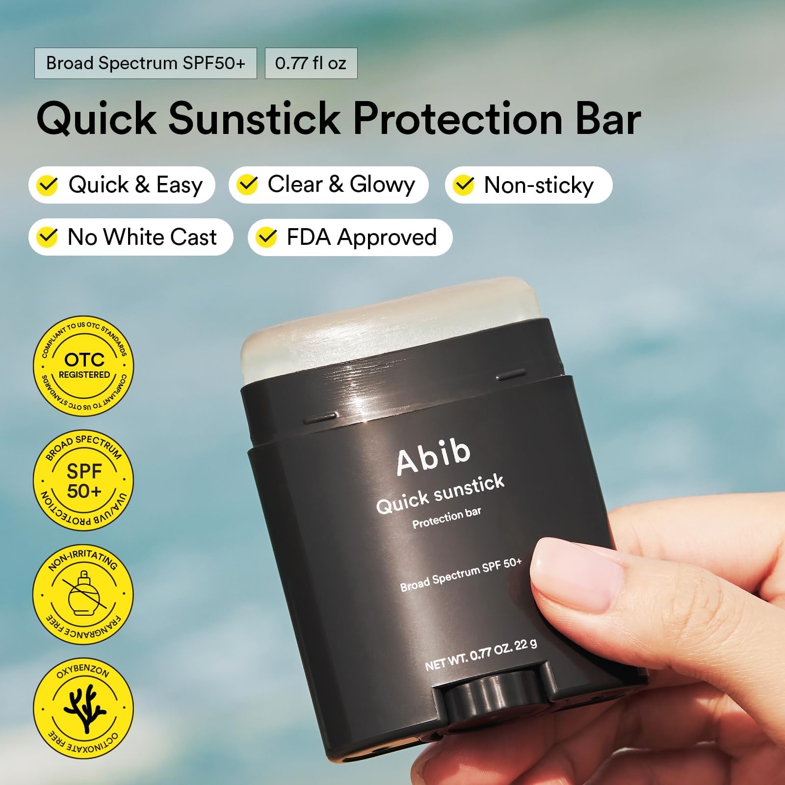 Abib Barra Protección SPF50, acabado brillo suave y natural.