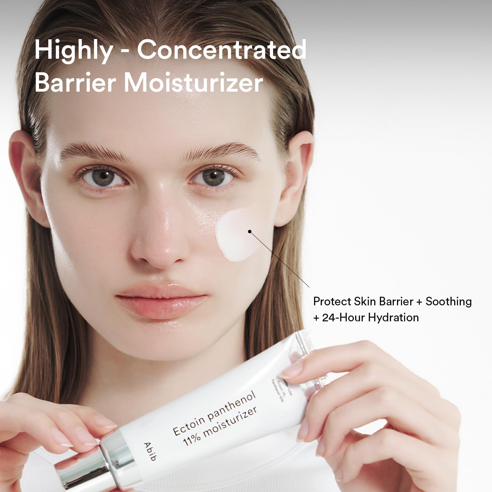 Close-up of Abib barrier tube label highlighting 11% moisturizing complex