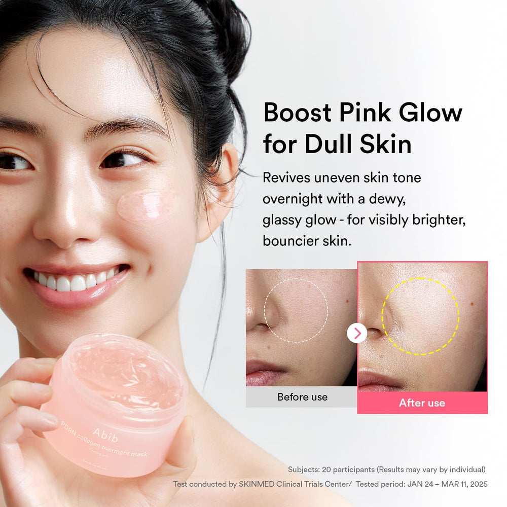 Abib PDRN Collagen Overnight Mask packaging front with vegan formula emphasis