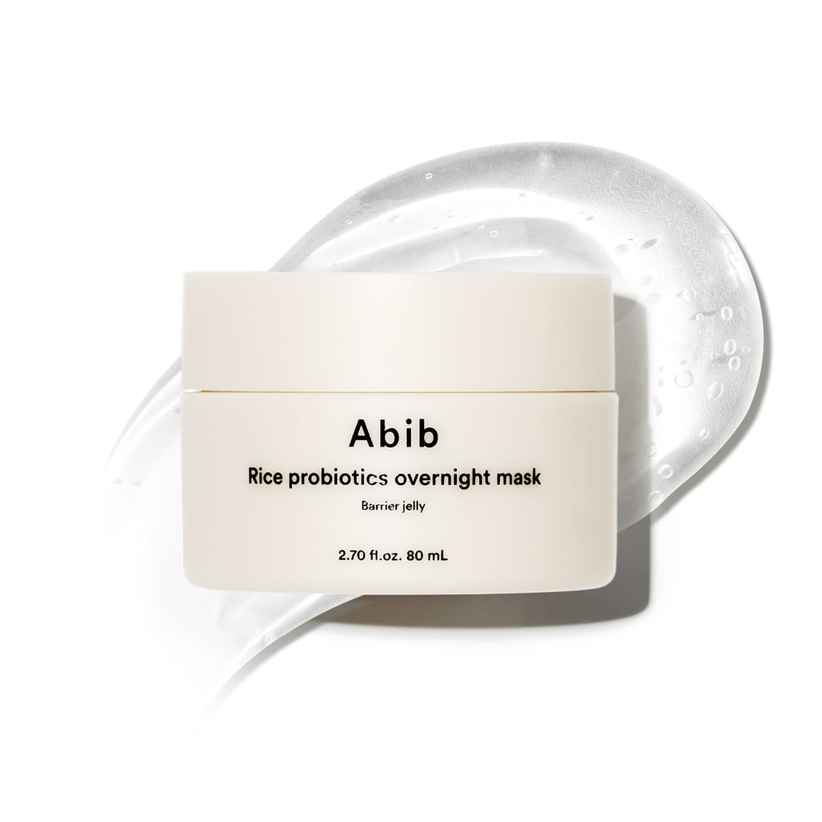 Abib Rice Probiotics Overnight Mask jar showing barrier jelly for dewy skin