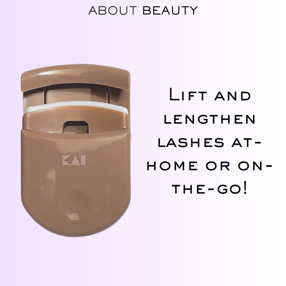 About Beauty On-The-Go ergonomic-handle eyelash curler for gentle lift