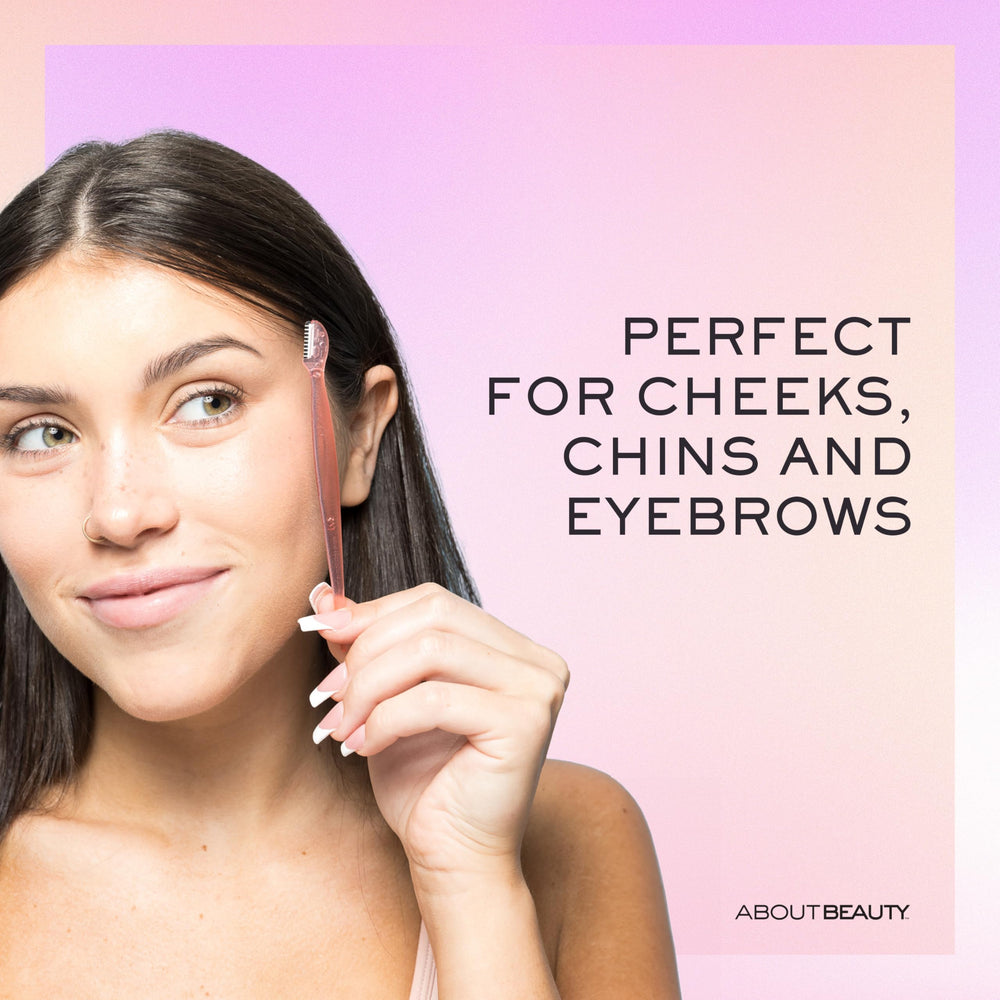 About Face facial razor use on cheeks for fuzz-free skin
