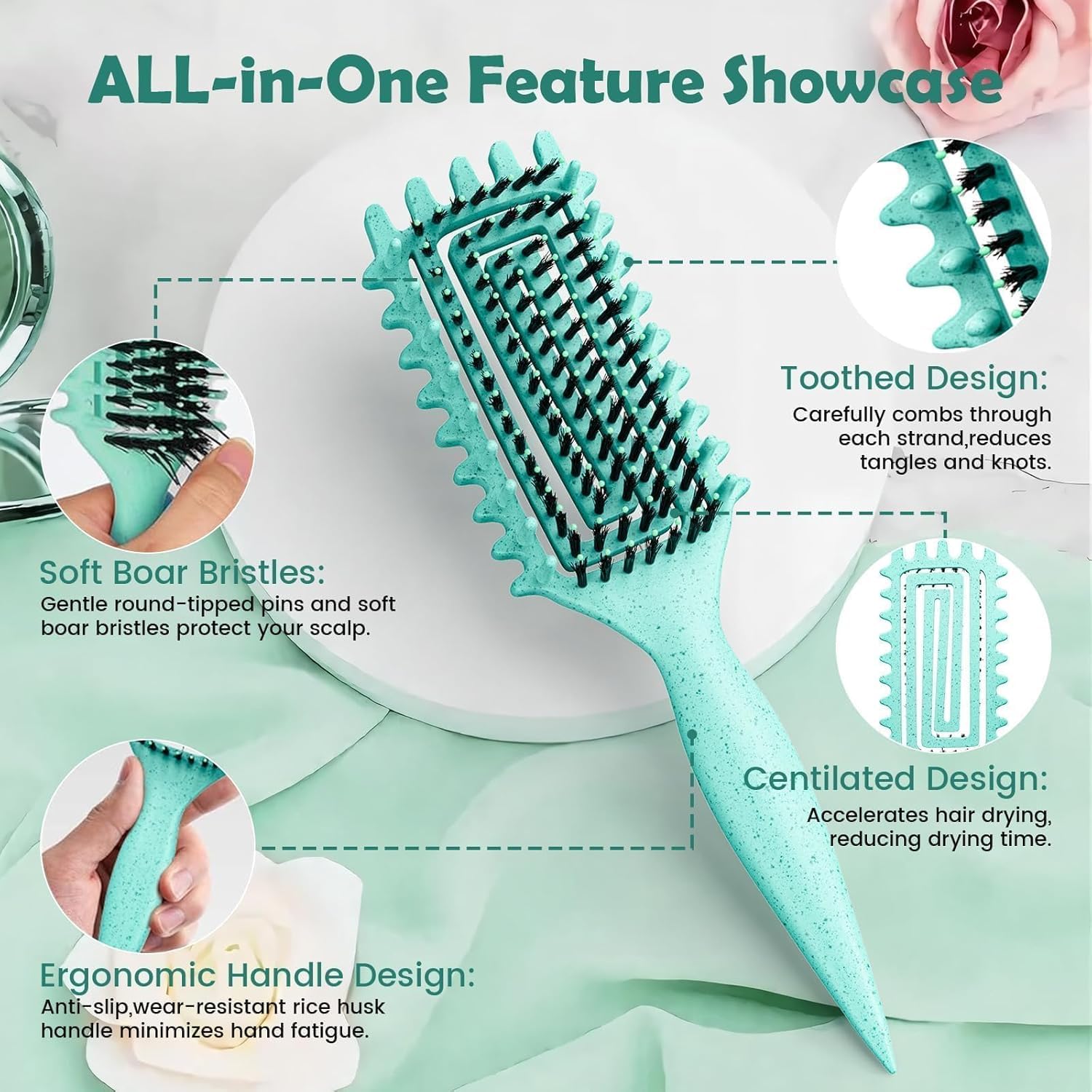 ABOYOY Curl Defining Brush side teeth close up shows precise detangling