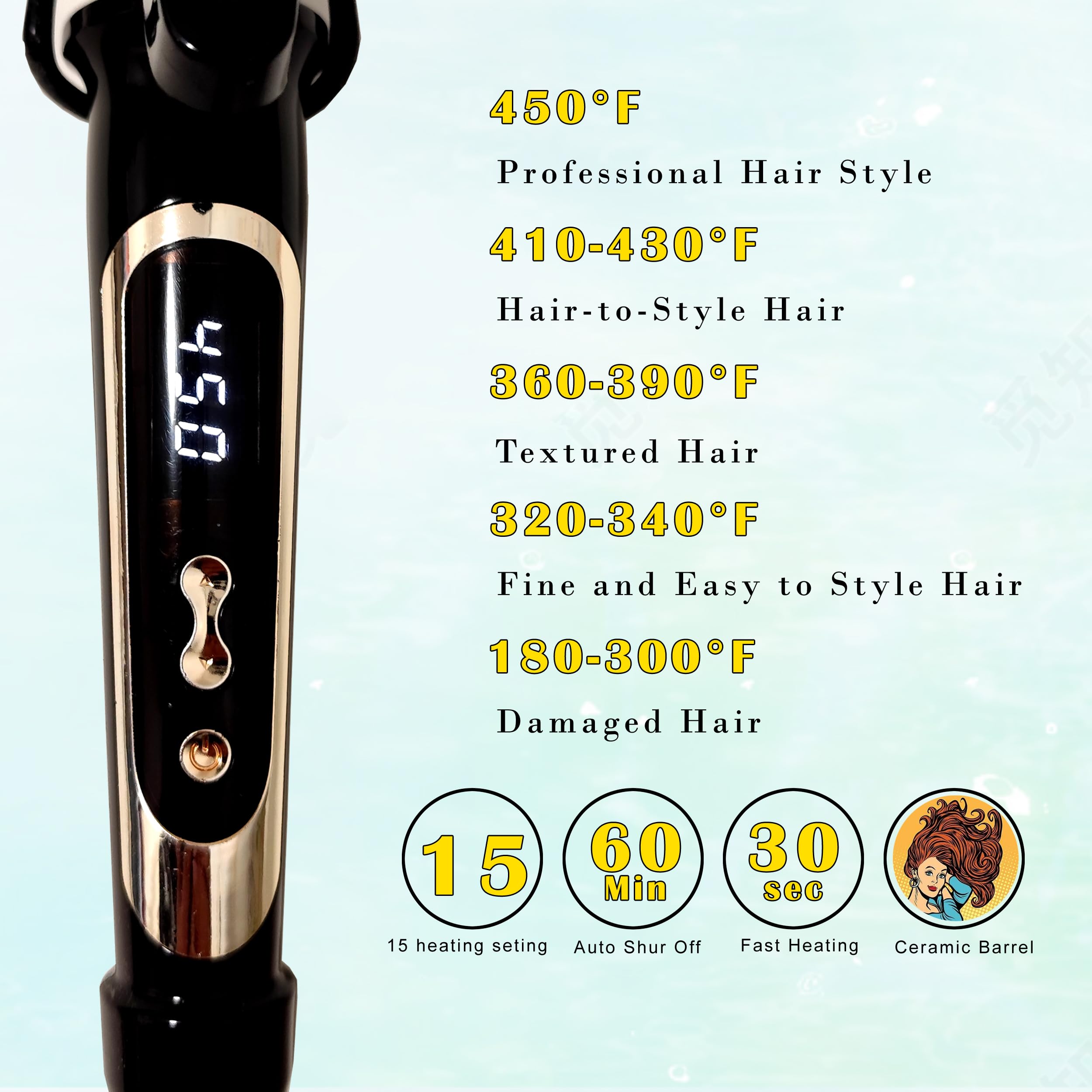 ABP curling iron with PTC heat reaches 250°F in 60 seconds