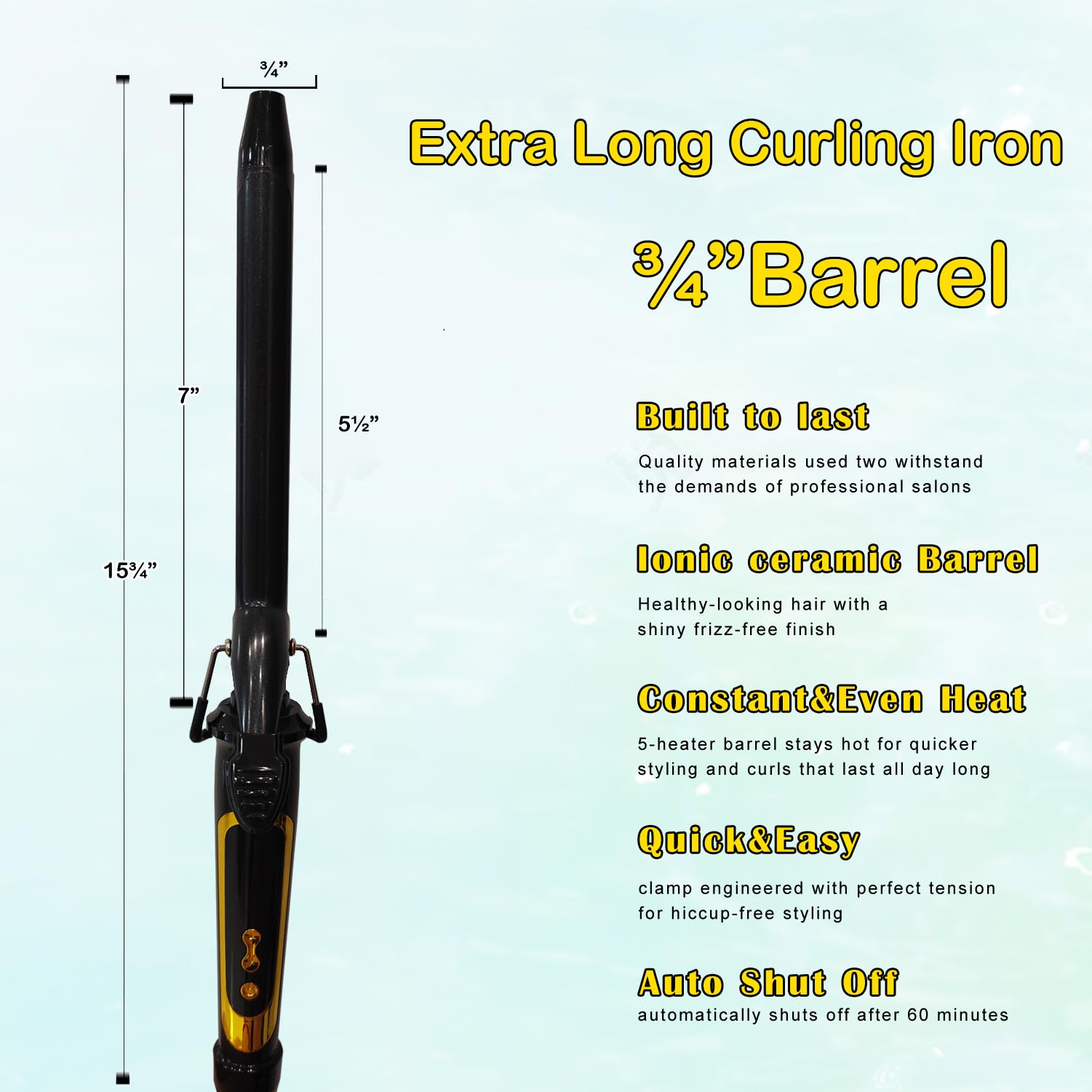 ABP curling iron 3/4 inch tourmaline ceramic barrel for smooth glide and defined waves