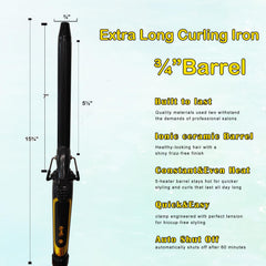 ABP curling iron 3/4 inch tourmaline ceramic barrel for smooth glide and defined waves