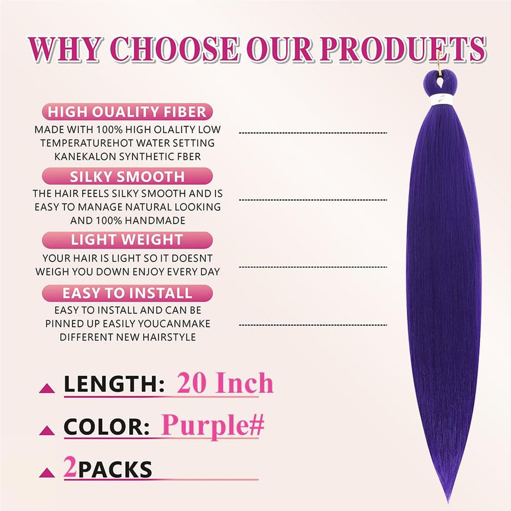Abrastin purple braiding hair 20-inch pack two shows smooth, long-length styling options