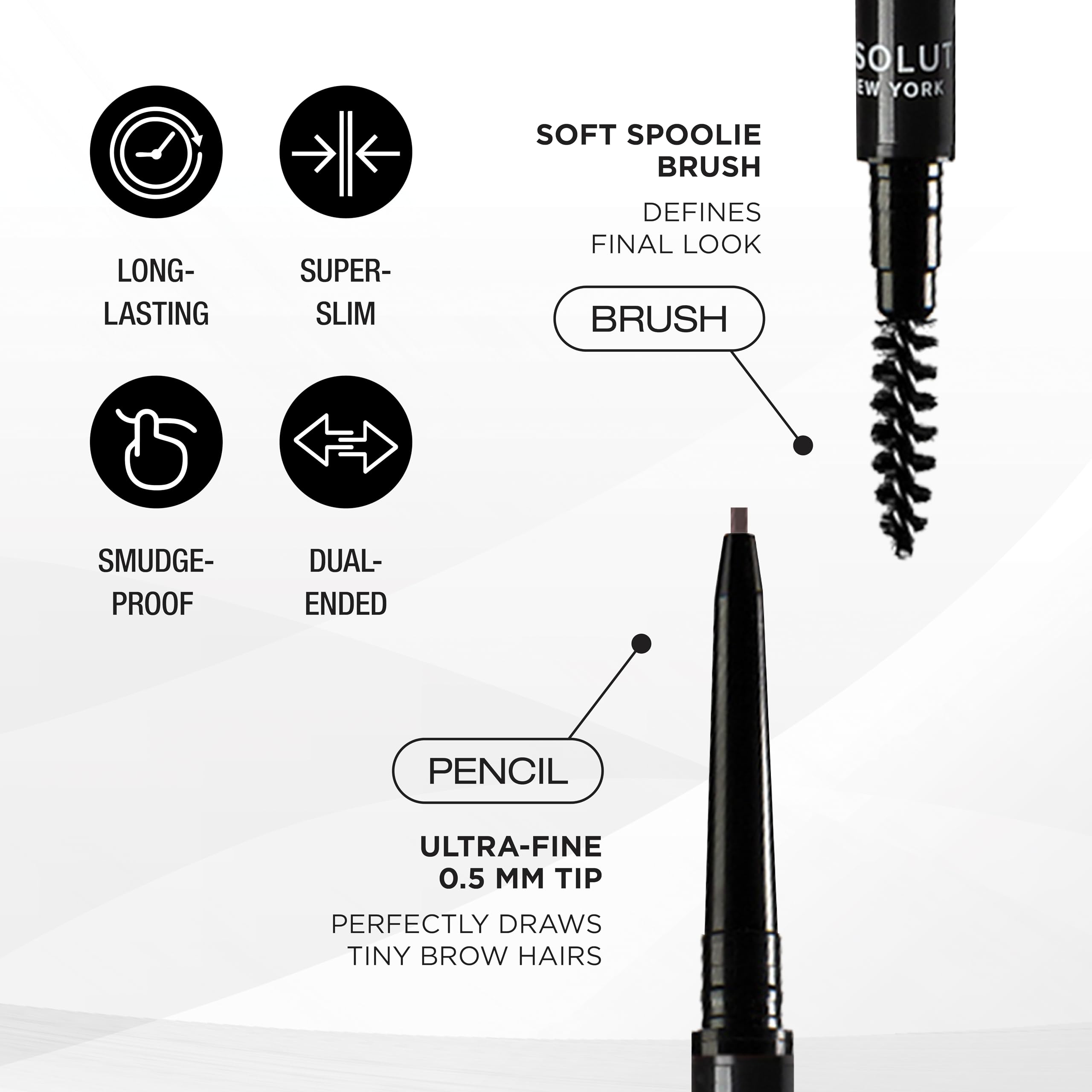 Absolute New York Super Slim Brow Pencil spoolie blending and grooming brows.