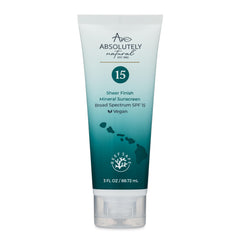Absolutely Natural SPF15 sunscreen bottle provides mineral protection for daily use.