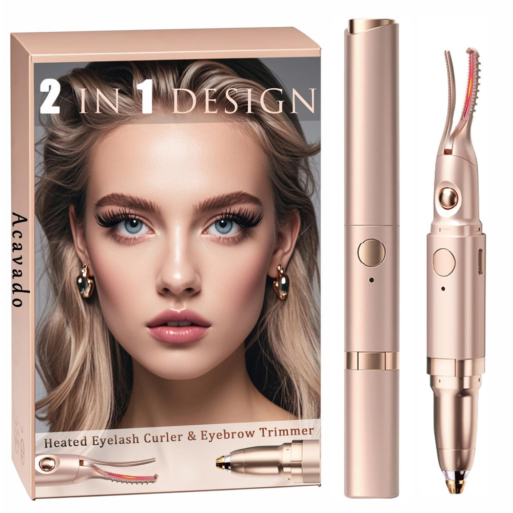 Acavado 2-in-1 heated eyelash curler compact design for on-the-go lash styling.