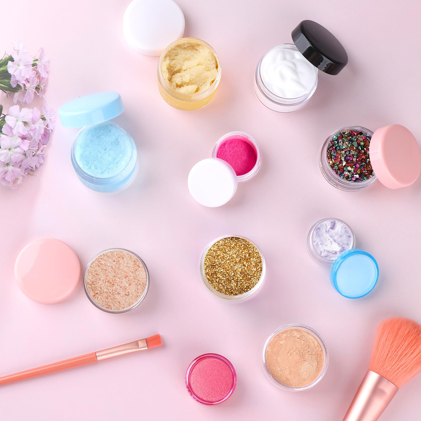 Five sizes cover creams, balms, scrubs, and samples.