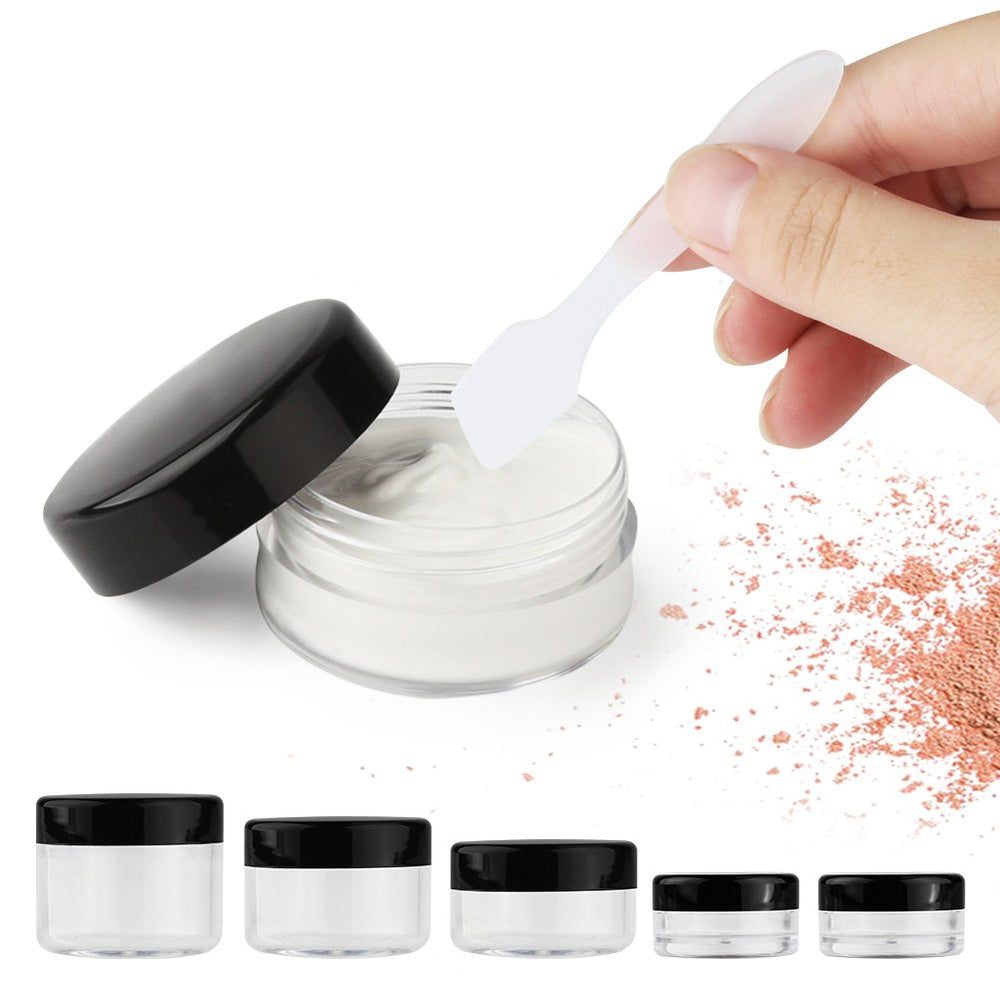 Wide-mouth travel containers fit easily in pockets and bags.