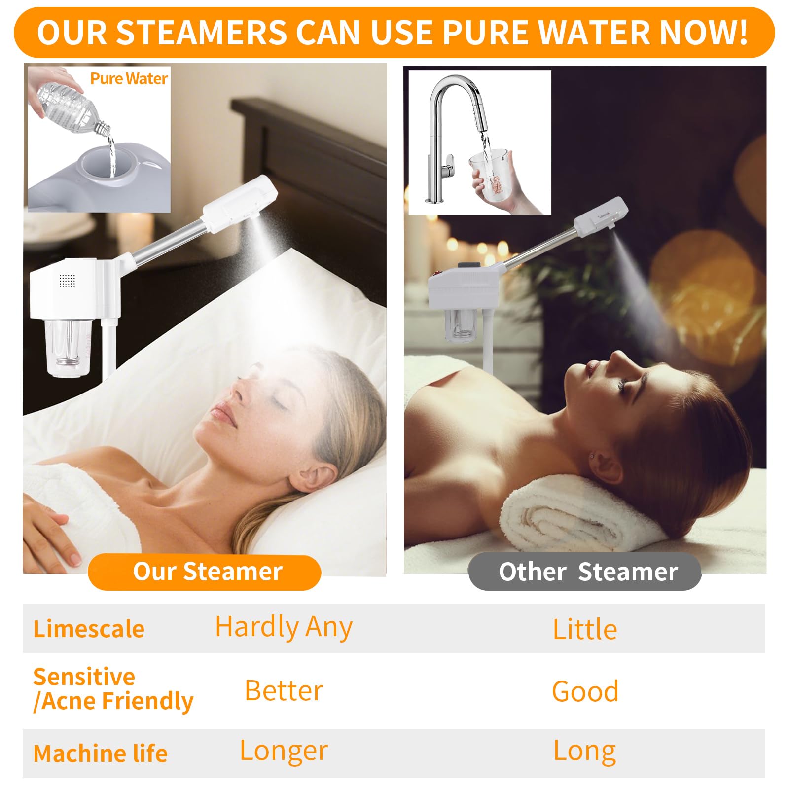 Close-up of AceFox steam in action for pore cleansing and hydration.