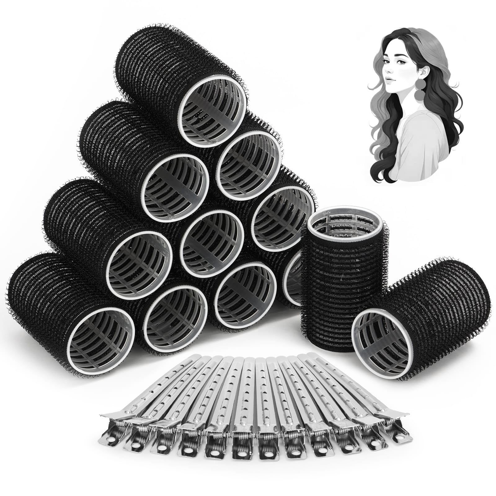 Acejoz hair curlers rollers in rose red with clips for quick salon-style curls at home.