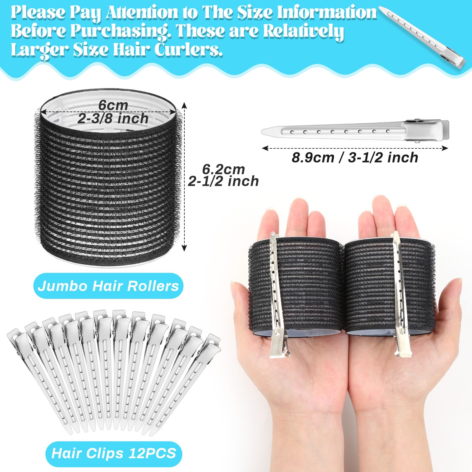 Acejoz jumbo hair rollers with clips offers secure self-grip hold during wear.