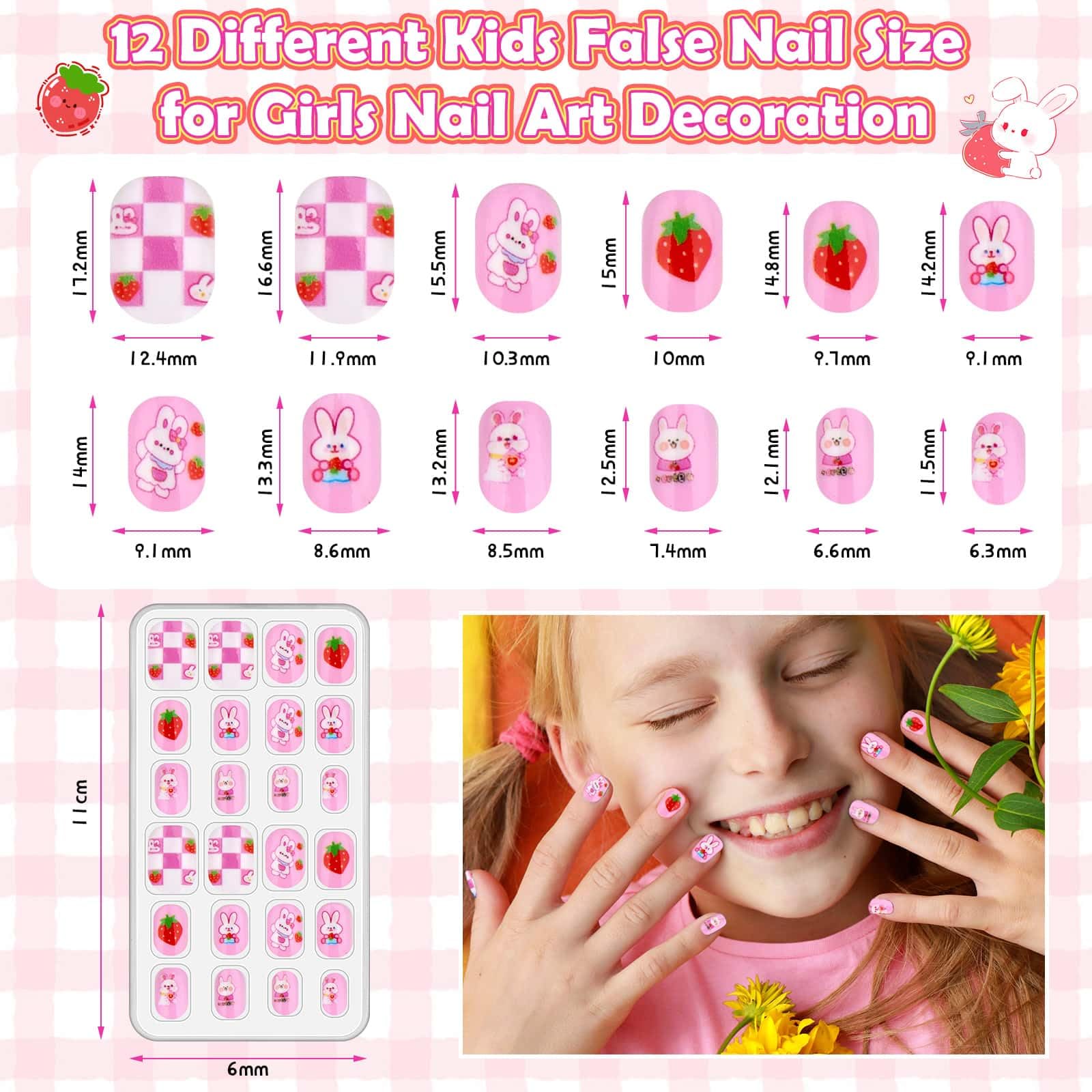 Acejoz Uñas pre-glue de corte corto: aplicación rápida para niñas creativas.