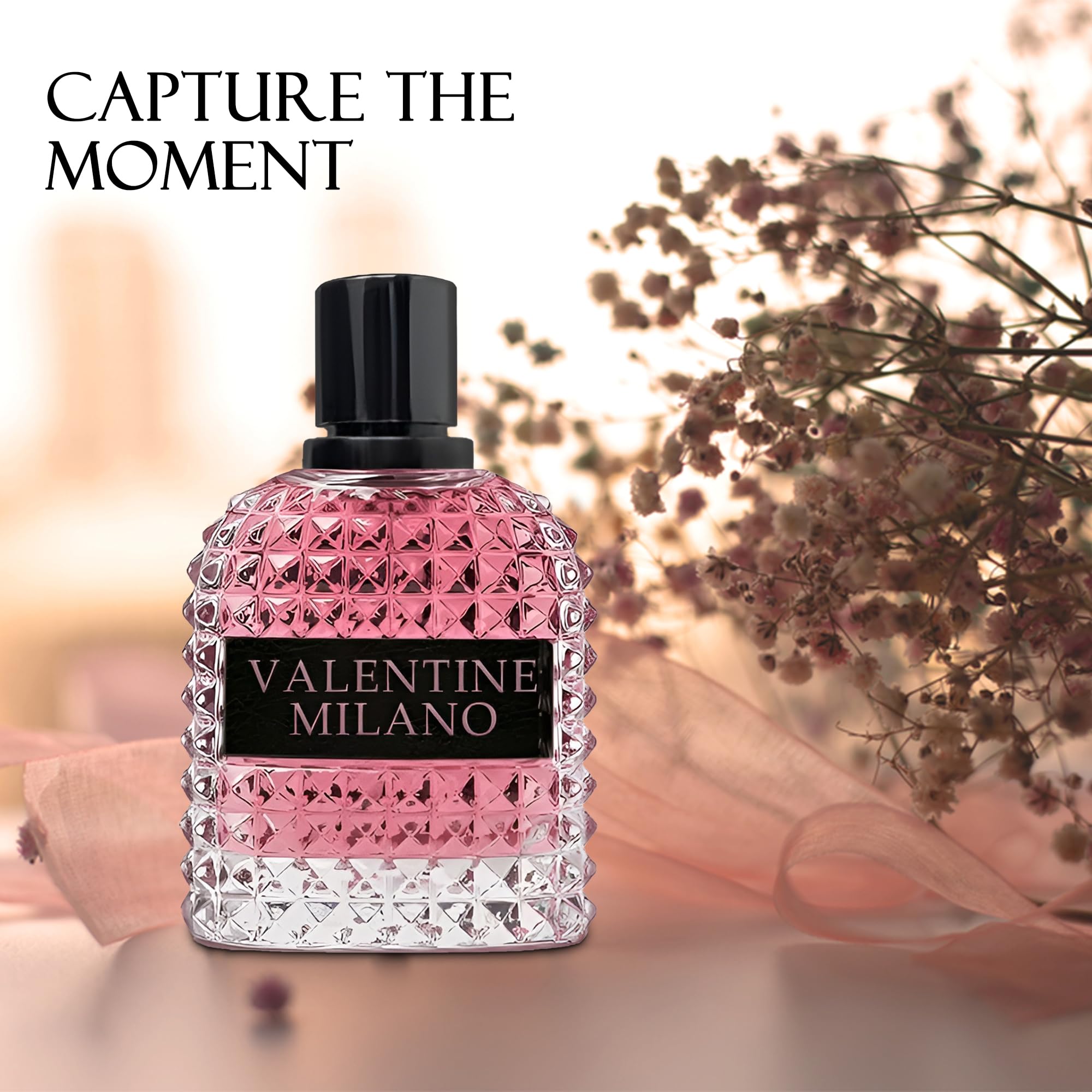 Bottle close-up highlighting vanilla note for a warm, inviting scent.