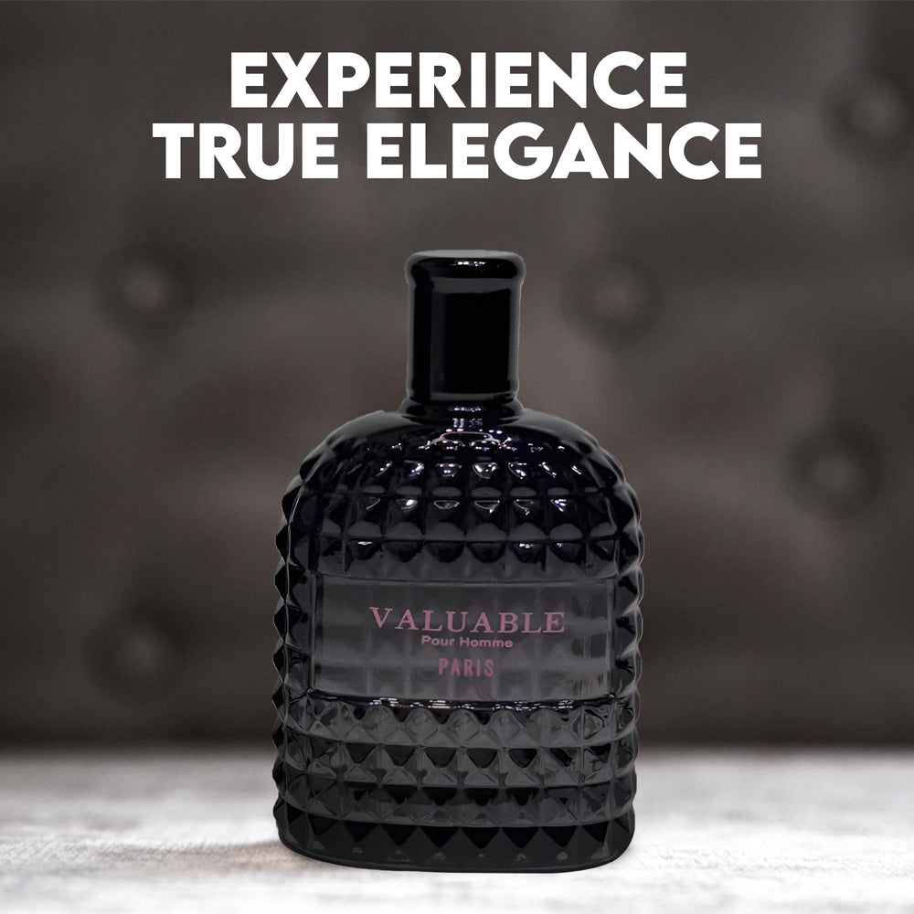 A CENTER Valuable Paris bottle close-up, amber floral with subtle spice.