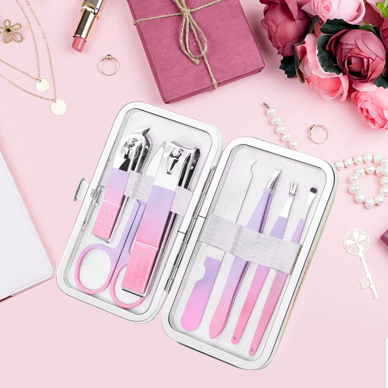 Aceoce gradual purple leather case adds stylish protection for your manicure kit.