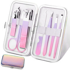 Aceoce manicure set with seven tools neatly stored in a case for organized daily grooming.